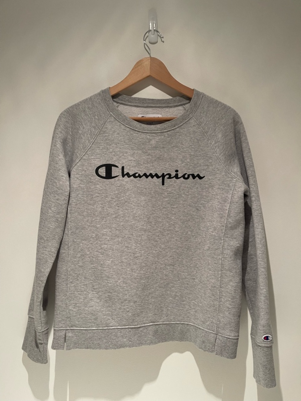 Champion Heather Gray Crewneck Fleece Sweatshirt with Black Logo size S